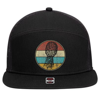 Vintage Swinger Lifestyle Retro Upside Down Pineapple 7 Panel Mesh Trucker Snapback Hat
