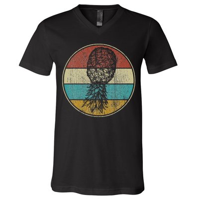 Vintage Swinger Lifestyle Retro Upside Down Pineapple V-Neck T-Shirt