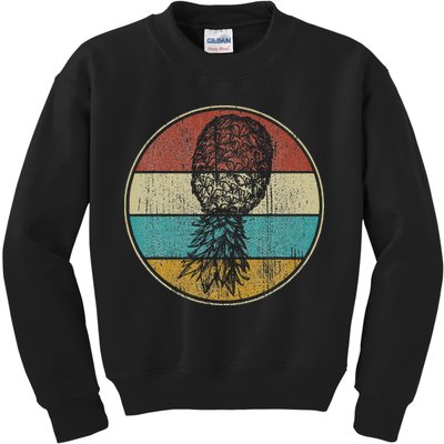 Vintage Swinger Lifestyle Retro Upside Down Pineapple Kids Sweatshirt