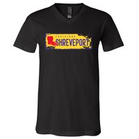 Vintage Sign Louisiana Map Shreveport Hometown Pride V-Neck T-Shirt