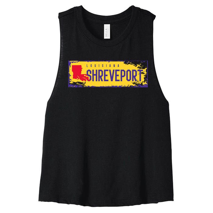 Vintage Sign Louisiana Map Shreveport Hometown Pride Women's Racerback Cropped Tank