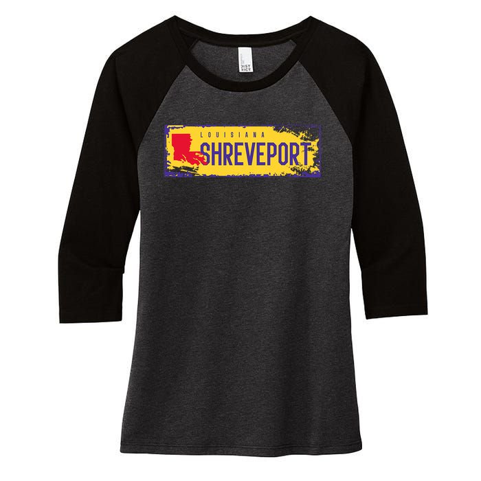 Vintage Sign Louisiana Map Shreveport Hometown Pride Women's Tri-Blend 3/4-Sleeve Raglan Shirt