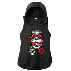 Valentines Skeleton Leopard Messy Bun Peace Funny Great Gift Ladies PosiCharge Tri-Blend Wicking Draft Hoodie Tank