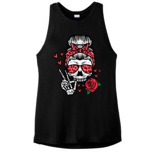 Valentines Skeleton Leopard Messy Bun Peace Funny Great Gift Ladies PosiCharge Tri-Blend Wicking Tank