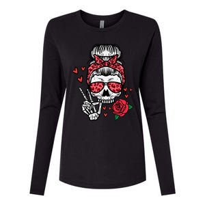 Valentines Skeleton Leopard Messy Bun Peace Funny Great Gift Womens Cotton Relaxed Long Sleeve T-Shirt