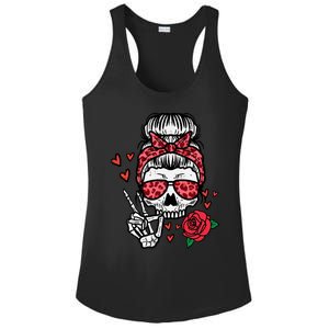 Valentines Skeleton Leopard Messy Bun Peace Funny Great Gift Ladies PosiCharge Competitor Racerback Tank