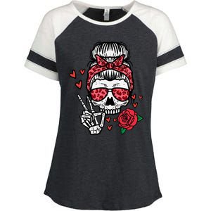 Valentines Skeleton Leopard Messy Bun Peace Funny Great Gift Enza Ladies Jersey Colorblock Tee