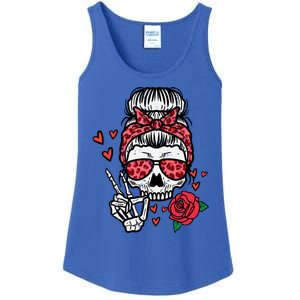 Valentines Skeleton Leopard Messy Bun Peace Funny Great Gift Ladies Essential Tank