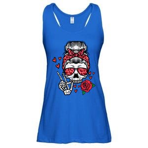 Valentines Skeleton Leopard Messy Bun Peace Funny Great Gift Ladies Essential Flowy Tank