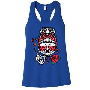 Valentines Skeleton Leopard Messy Bun Peace Funny Great Gift Women's Racerback Tank