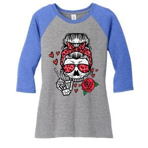 Valentines Skeleton Leopard Messy Bun Peace Funny Great Gift Women's Tri-Blend 3/4-Sleeve Raglan Shirt