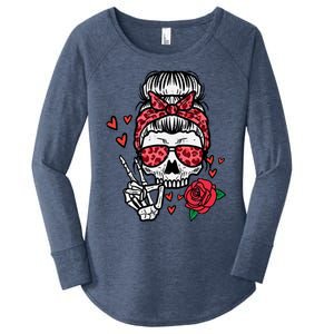 Valentines Skeleton Leopard Messy Bun Peace Funny Great Gift Women's Perfect Tri Tunic Long Sleeve Shirt