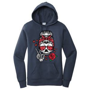 Valentines Skeleton Leopard Messy Bun Peace Funny Great Gift Women's Pullover Hoodie