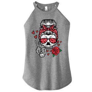 Valentines Skeleton Leopard Messy Bun Peace Funny Great Gift Women's Perfect Tri Rocker Tank