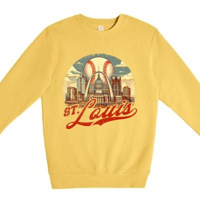 Vintage St. Louis Skyline Game Day Retro Baseball Premium Crewneck Sweatshirt