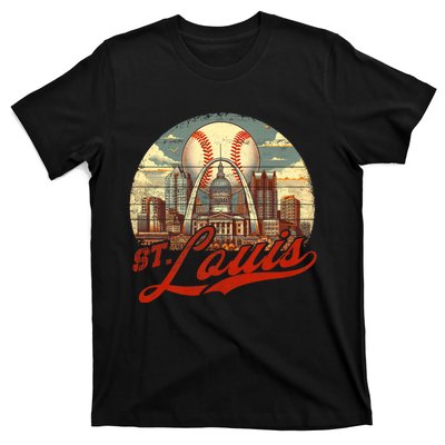 Vintage St. Louis Skyline Game Day Retro Baseball T-Shirt