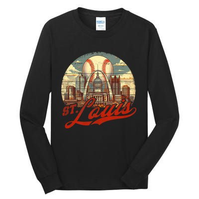 Vintage St. Louis Skyline Game Day Retro Baseball Tall Long Sleeve T-Shirt