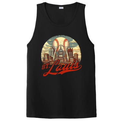 Vintage St. Louis Skyline Game Day Retro Baseball PosiCharge Competitor Tank