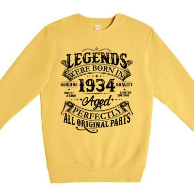 Vintage Scroll Legends Were Born In 1934 Aged Perfectly 90th Birthday Premium Crewneck Sweatshirt