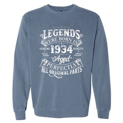 Vintage Scroll Legends Were Born In 1934 Aged Perfectly 90th Birthday Garment-Dyed Sweatshirt