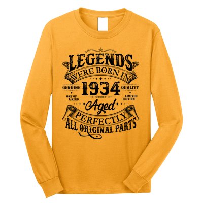 Vintage Scroll Legends Were Born In 1934 Aged Perfectly 90th Birthday Long Sleeve Shirt