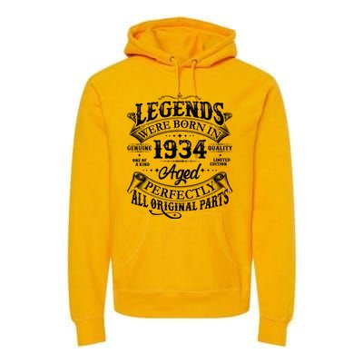 Vintage Scroll Legends Were Born In 1934 Aged Perfectly 90th Birthday Premium Hoodie