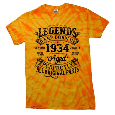 Vintage Scroll Legends Were Born In 1934 Aged Perfectly 90th Birthday Tie-Dye T-Shirt