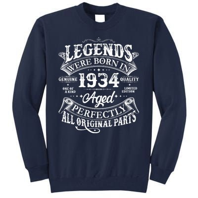 Vintage Scroll Legends Were Born In 1934 Aged Perfectly 90th Birthday Tall Sweatshirt