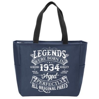 Vintage Scroll Legends Were Born In 1934 Aged Perfectly 90th Birthday Zip Tote Bag