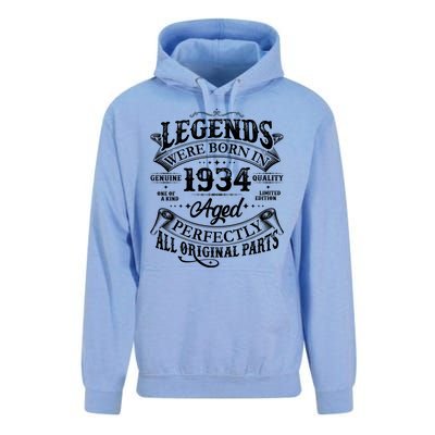 Vintage Scroll Legends Were Born In 1934 Aged Perfectly 90th Birthday Unisex Surf Hoodie