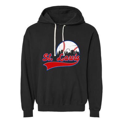Vintage St. Louis City Downtown Skylines Baseball Fans Lover Garment-Dyed Fleece Hoodie