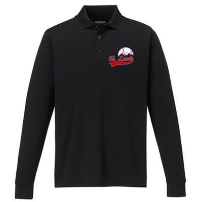 Vintage St. Louis City Downtown Skylines Baseball Fans Lover Performance Long Sleeve Polo