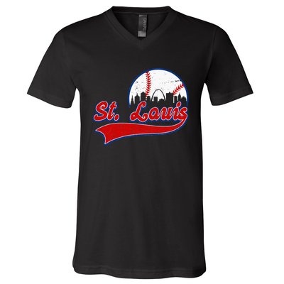 Vintage St. Louis City Downtown Skylines Baseball Fans Lover V-Neck T-Shirt