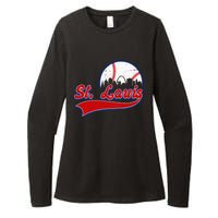 Vintage St. Louis City Downtown Skylines Baseball Fans Lover Womens CVC Long Sleeve Shirt