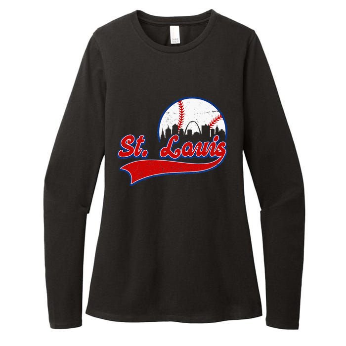 Vintage St. Louis City Downtown Skylines Baseball Fans Lover Womens CVC Long Sleeve Shirt