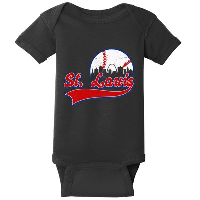 Vintage St. Louis City Downtown Skylines Baseball Fans Lover Baby Bodysuit