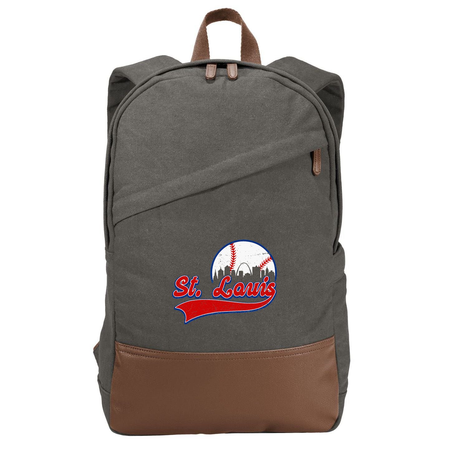 Vintage St. Louis City Downtown Skylines Baseball Fans Lover Cotton Canvas Backpack