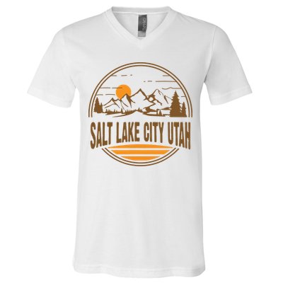 Vintage Salt Lake City Utah Mountain Hiking Souvenir Print V-Neck T-Shirt