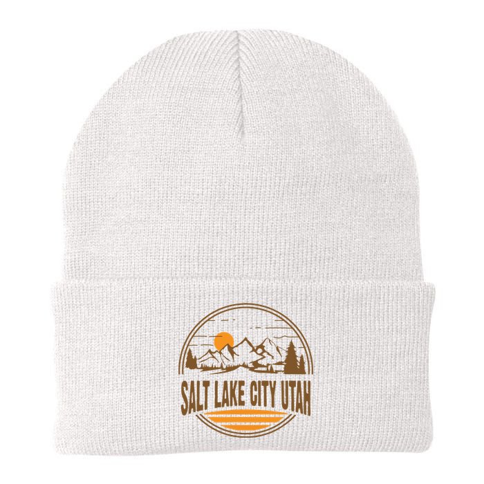 Vintage Salt Lake City Utah Mountain Hiking Souvenir Print Knit Cap Winter Beanie