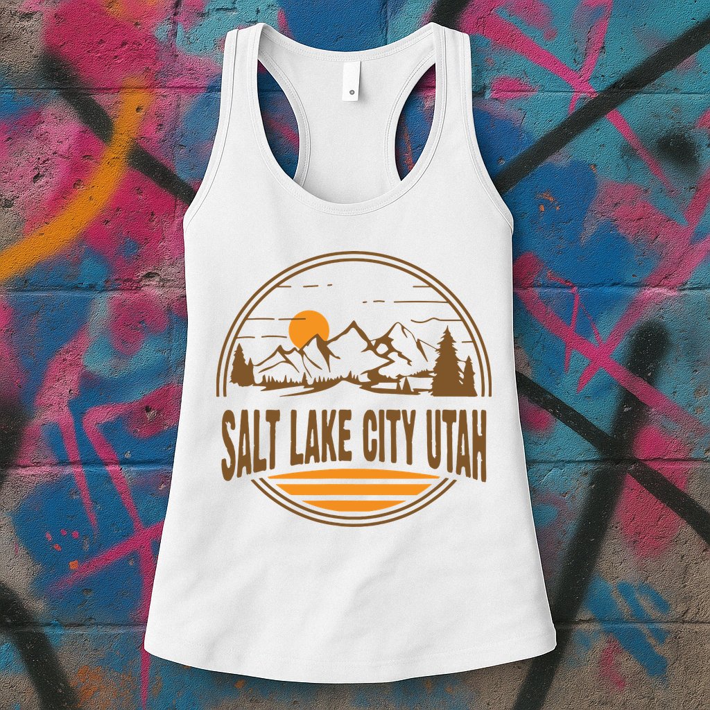 Vintage Salt Lake City Utah Mountain Hiking Souvenir Print Womens Tank Top