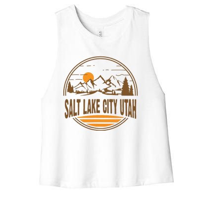 Vintage Salt Lake City Utah Mountain Hiking Souvenir Print Women's Racerback Cropped Tank