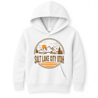 Vintage Salt Lake City Utah Mountain Hiking Souvenir Print Kids Hoodie