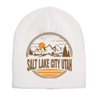 Vintage Salt Lake City Utah Mountain Hiking Souvenir Print Short Acrylic Beanie