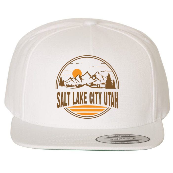 Vintage Salt Lake City Utah Mountain Hiking Souvenir Print Wool Snapback Cap