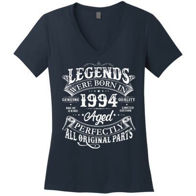 Vintage Scroll Legends Were Born In 1994 Aged Perfectly 30th Birthday Women's V-Neck T-Shirt