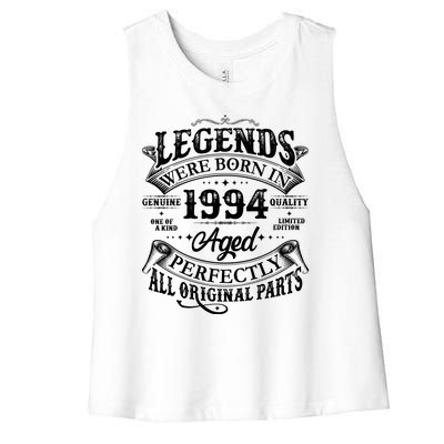 Vintage Scroll Legends Were Born In 1994 Aged Perfectly 30th Birthday Women's Racerback Cropped Tank