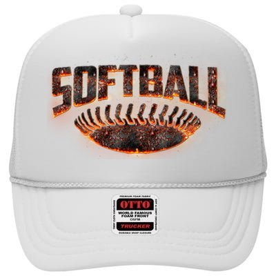 Vintage Softball Logo High Crown Mesh Back Trucker Hat