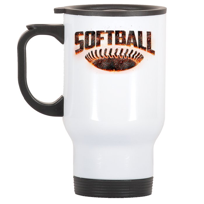 Vintage Softball Logo Stainless Steel Travel Mug