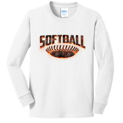 Vintage Softball Logo Kids Long Sleeve Shirt