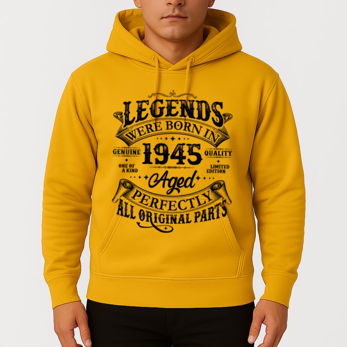 Vintage Scroll Legends Were Born In 1945 Aged Perfectly 80th Birthday Hoodie